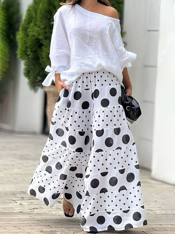 Long Sleeves Loose Asymmetric Solid Color Tied One-Shoulder Blouses&Shirts Tops