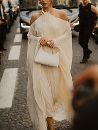 Long Sleeves Loose Solid Color Halter-Neck Maxi Dresses