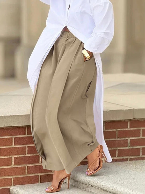 Loose Wide Leg Elasticity Solid Color Casual Pants Bottoms Trousers