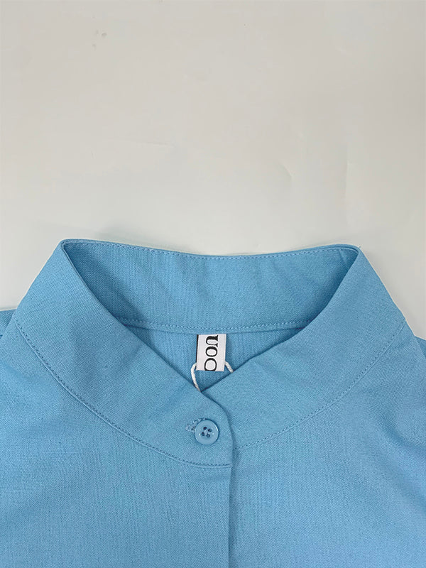 Loose Short Sleeves Solid Color Mock Neck Blouses&Shirts Tops