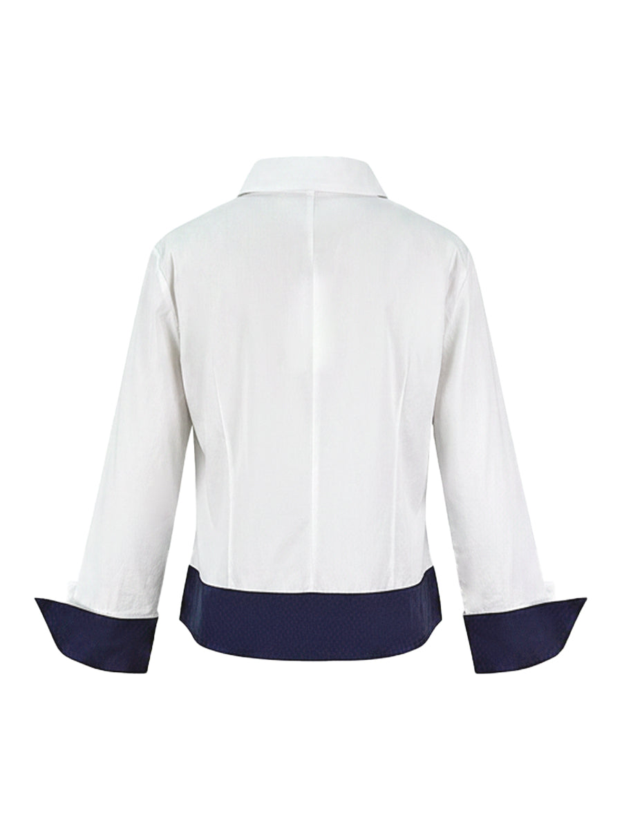 Long Sleeves Buttoned Contrast Color Split-Joint Lapel Blouses&Shirts Tops