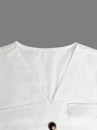 Buttoned Pockets Solid Color Loose Short Sleeves V-neck Jumpsuits
