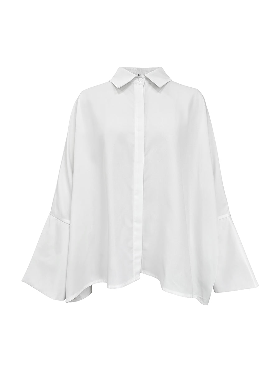 Long Sleeves Loose Solid Color Lapel Collar Blouses&Shirts Tops