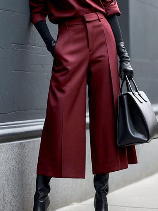 Solid Color Zipper Loose Ninth Pants Trousers Casual Pants Bottoms