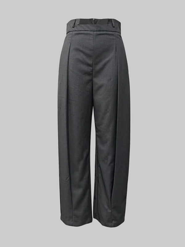 Column No Belt Solid Color Casual Pants Bottoms Trousers