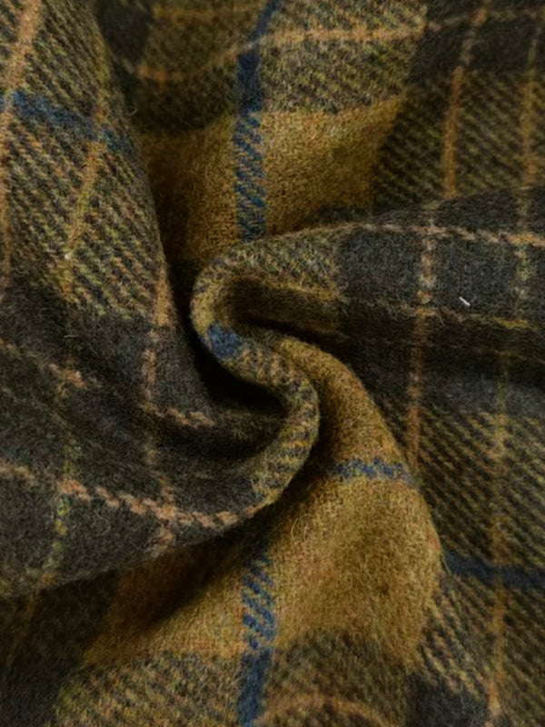 Plaid Split-Joint Lapel Woolen Coat Jackets