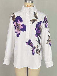 Flower Print Long Sleeves Loose Stand Collar Blouses&Shirts Tops