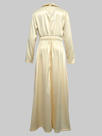 A-Line High Waisted Pleated Solid Color V-Neck Maxi Dresses