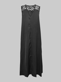Hollow Solid Color Split-Joint Loose Sleeveless Round-Neck Maxi Dresses
