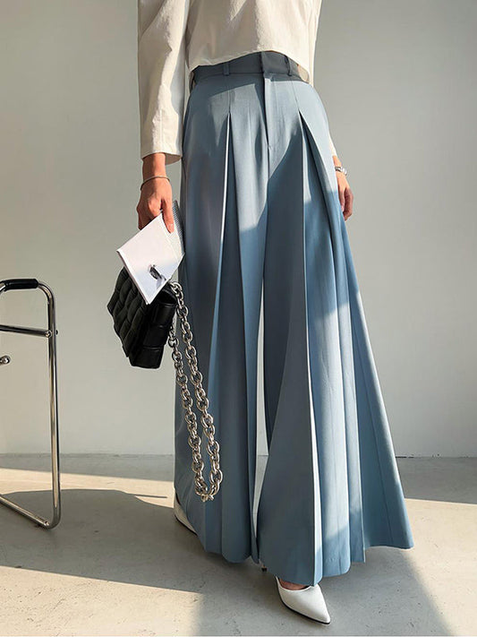 High Waisted Wide Leg Pleated Solid Color Casual Pants Bottoms Trousers