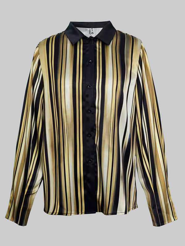 Long Sleeves Buttoned Striped Lapel Blouses&Shirts Tops