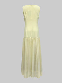 Gauze Pleated Solid Color Split-Joint Sleeveless Boat Neck Maxi Dresses Evening Dresses