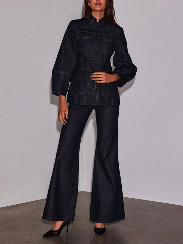 Long Sleeves Puff Sleeves Buttoned Pockets Split-Joint Lapel Outerwear