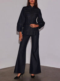 Long Sleeves Puff Sleeves Buttoned Pockets Split-Joint Lapel Outerwear