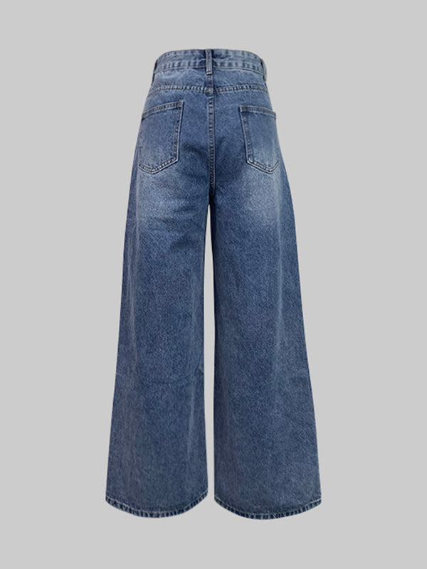 High Waisted Loose Buttoned Pockets Jean Pants Bottoms