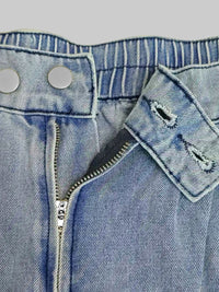 Loose Buttoned Solid Color Zipper Jean Pants Bottoms Knickerbockers Trousers