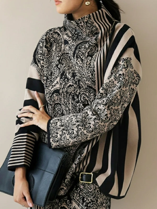 Long Sleeves Loose Striped Pullovers