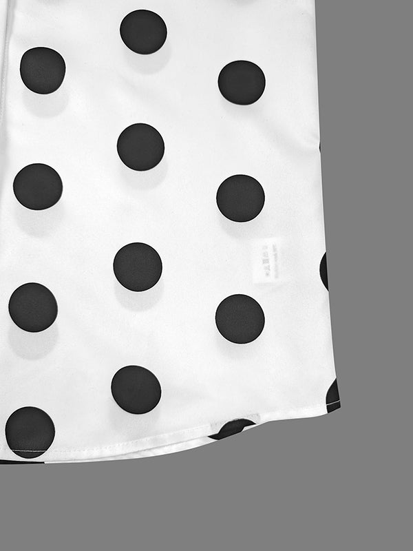 Buttoned Polka-Dot Split-Joint Long Sleeves Loose Lapel Blouses&shirts Tops