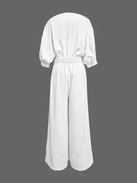 Half Sleeves Loose No Belt Solid Color Deep V-Neck Jumpsuits