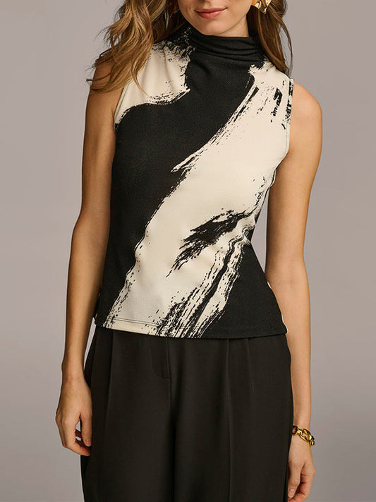Loose Sleeveless Split-Joint High Neck Vest Top