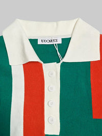 Short Sleeves Skinny Buttoned Contrast Color Lapel Polo-Style T-Shirts Tops