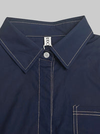 Long Sleeves Loose Buttoned Pockets Solid Color Lapel Midi Dresses