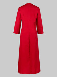 Contrast Color Flower Print Loose Three-Quarter Sleeves Round-Neck Midi Dresses