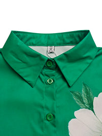 High-Low Long Sleeves Buttoned Flower Print Lapel Blouses&Shirts Tops