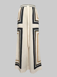 Loose Wide Leg Plaid Striped Tied Waist Casual Pants Bottoms Trousers