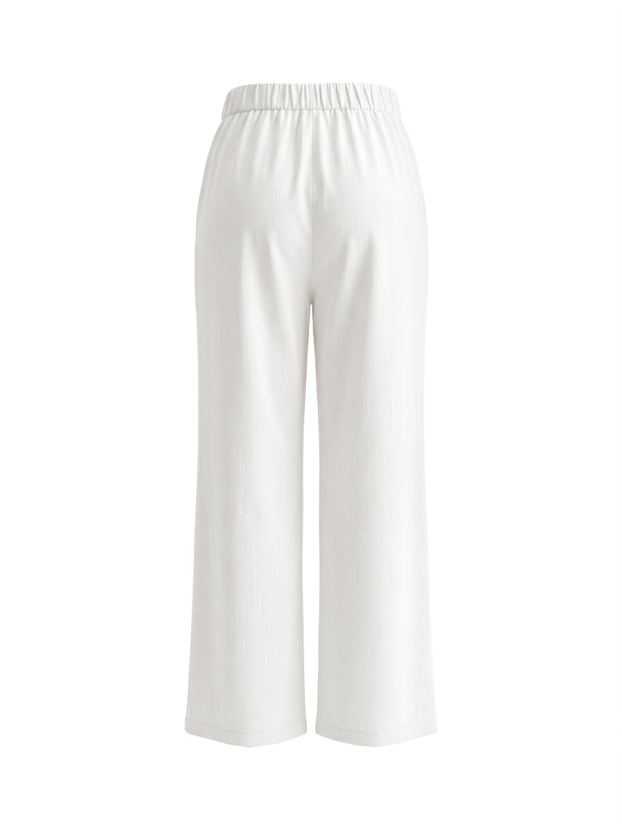Pockets Solid Color High Waisted Loose Trousers Pants