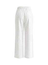 Pockets Solid Color High Waisted Loose Trousers Pants
