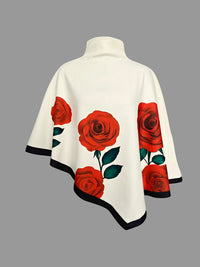 Long Sleeves Loose Flower Print High Neck 1 Piece Cape