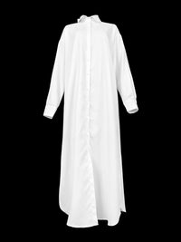 Long Sleeves Loose Buttoned Solid Color Split-Side Lapel Collar Shirt Outerwear