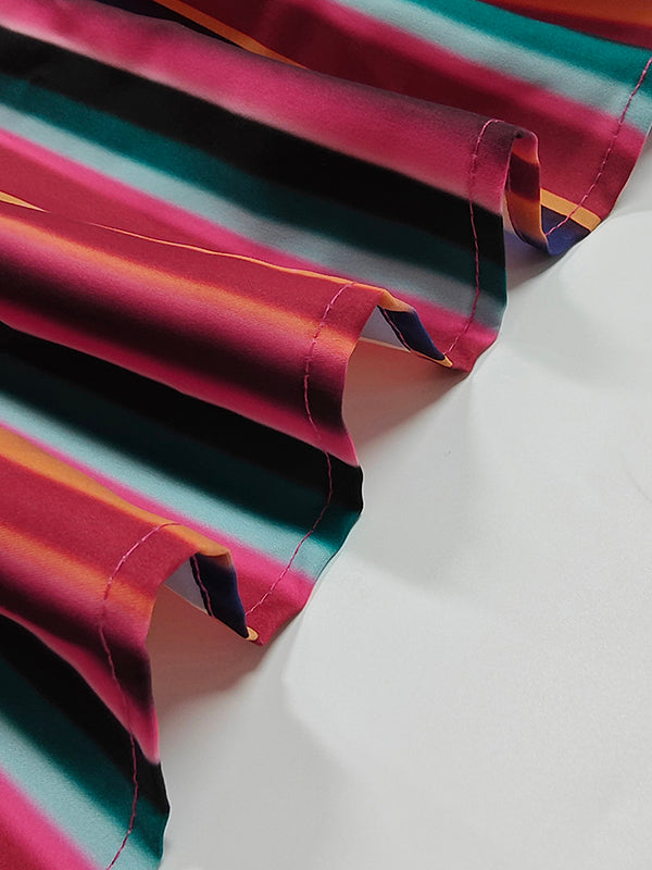 Split-Joint Striped Long Sleeves Loose Lapel Shirt Dress Maxi Dresses