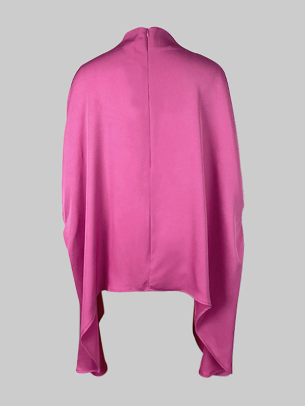 Solid Color Batwing Sleeves Irregular clipping Stand Collar Blouses&shirts Tops