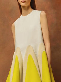 Loose Sleeveless Contrast Color Falbala Round-Neck Mini Dresses