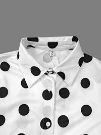 Buttoned Polka-Dot Split-Joint Long Sleeves Loose Lapel Blouses&shirts Tops