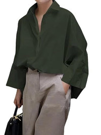 Long Sleeves Loose Solid Color Lapel Collar Blouses&Shirts Tops