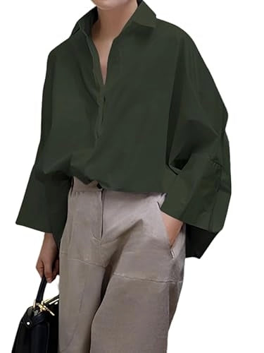 Long Sleeves Loose Solid Color Lapel Collar Blouses&Shirts Tops