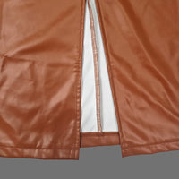 Belted Buttoned Split-Joint Long Sleeves Skinny Lapel Shirt Dress Midi Dresses