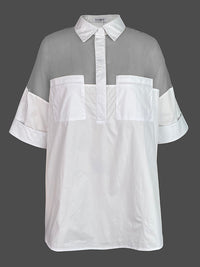 See-Through Solid Color Split-Joint Short Sleeves Lapel Blouses&shirts Tops