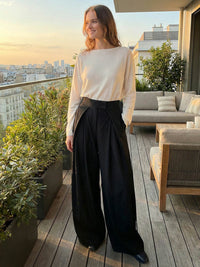 Pleated Solid Color High Waisted Loose Pants