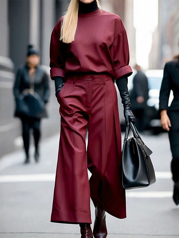 Solid Color Long Sleeves Loose Round-Neck Hoodies&Sweatshirt Tops