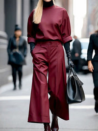 Solid Color Long Sleeves Loose Round-Neck Hoodies&Sweatshirt Tops