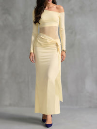 See-Through Solid Color Split-Joint Bodycon High Waisted One-Shoulder Maxi Dresses