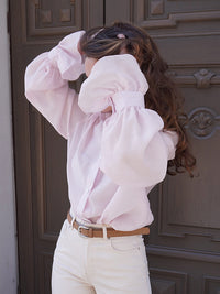 Pleated Solid Color Split-Joint Loose Puff Sleeves Lapel Blouses&shirts Tops