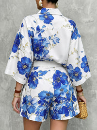 Buttoned Flower Print Loose Short Sleeves Lapel Blouses&Shirts Tops