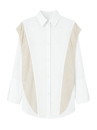Buttoned Contrast Color Split-Joint Flared Sleeves Long Sleeves Lapel Blouses&Shirts Tops