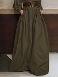 Long Sleeves Loose Buttoned No Belt Solid Color V-neck Jumpsuits