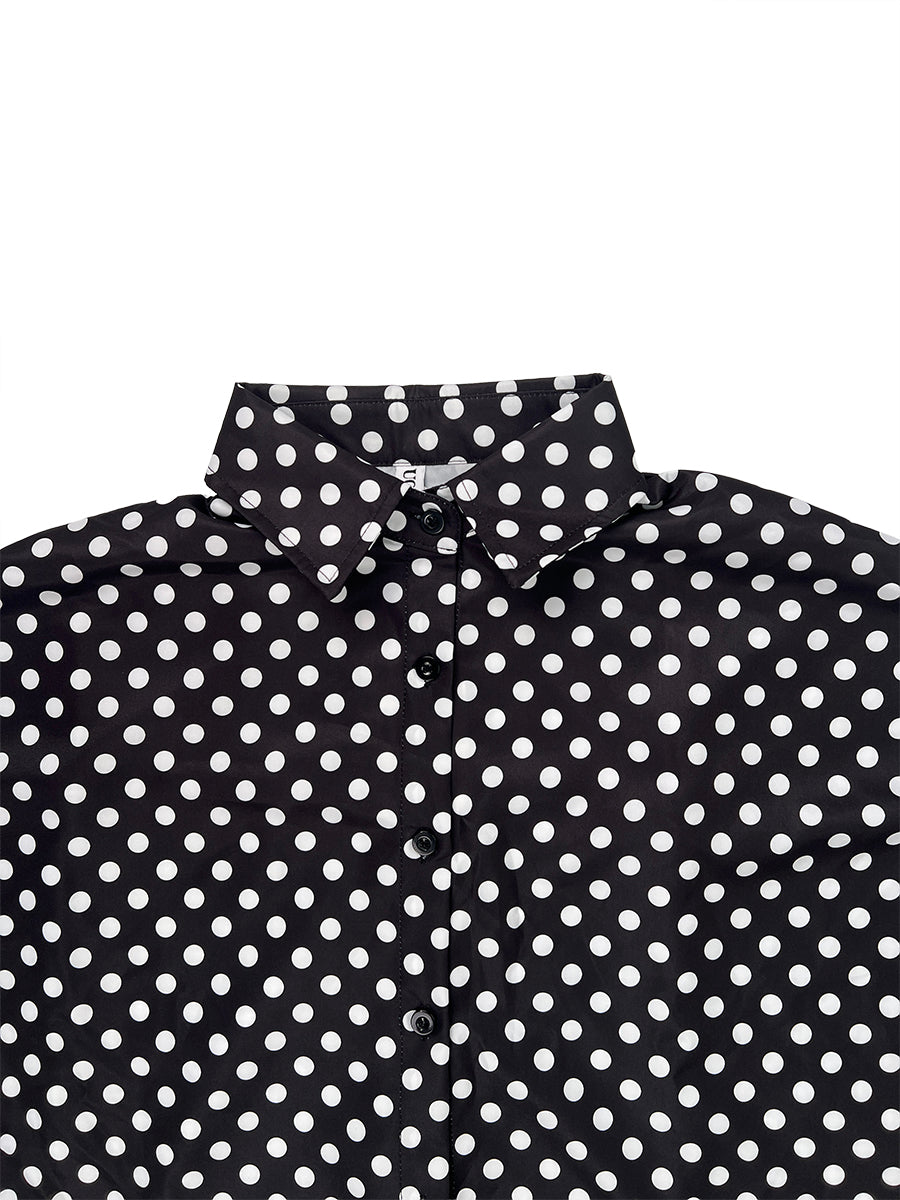 Long Sleeves Loose Buttoned Contrast Color Polka-Dot Split-Joint Lapel Blouses&Shirts Tops